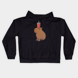 Capybara with a Soda on its head Kids Hoodie